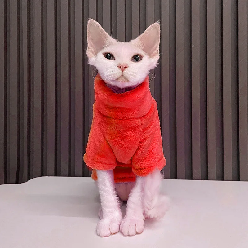 Warm Coral Velvet Hairless Cat Clothes Winter Sphynx Vest Turtleneck Kitten Clothing Puppy Costume Pet Accessories Gatitos