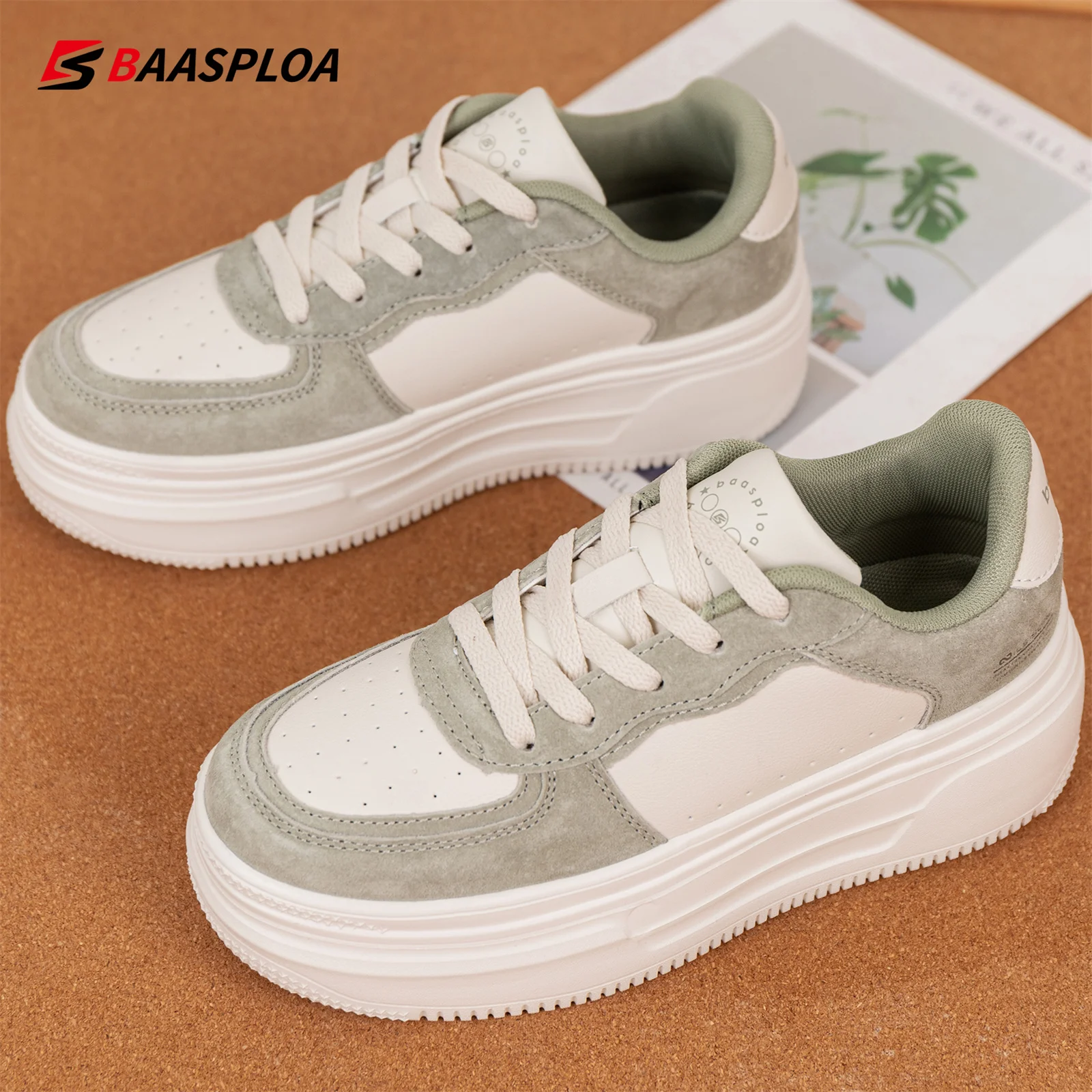

Baasploa Women Casual Sneakers Leather Platform Sneakers for Women Classics Comfort Skateboarding Shoes Non-Slip