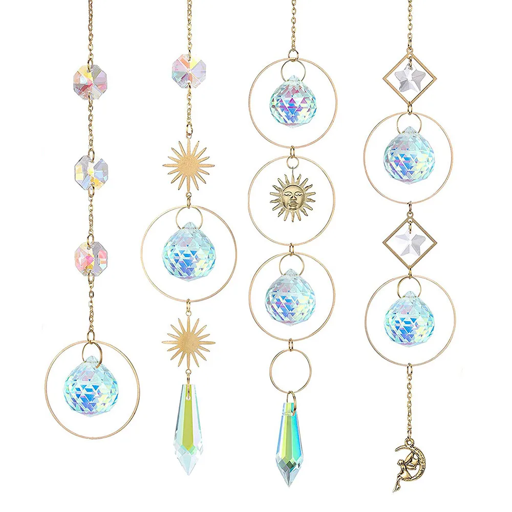 1pcs Sun Catcher Crystal Pendant Sun Moon Hanging Decoration Prisms Wind Chimes Rainbow Maker Pendant Home Garden Decor Gift