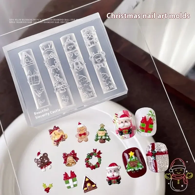 1 Uds muñeco de nieve de Navidad árbol de Navidad molde de uñas 3d Santa Claus decoraciones de uñas Diy diseño molde de manicura de silicona encanto de arte de uñas