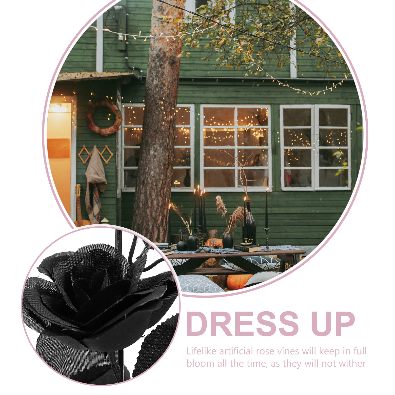 

Artificial Black Rose Vine Fake Flower Garland Decoration Ideal for Halloween Party Front Door Wall Window Display