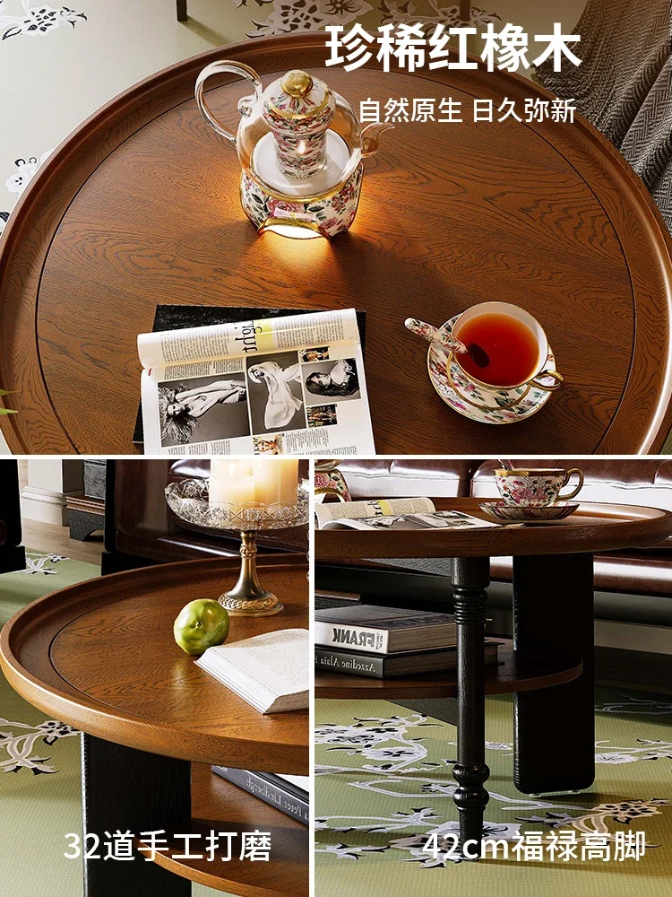 Couchtisch aus massivem Holz im französischen Retro-Stil, runder Teetisch, kleiner Haushaltstisch