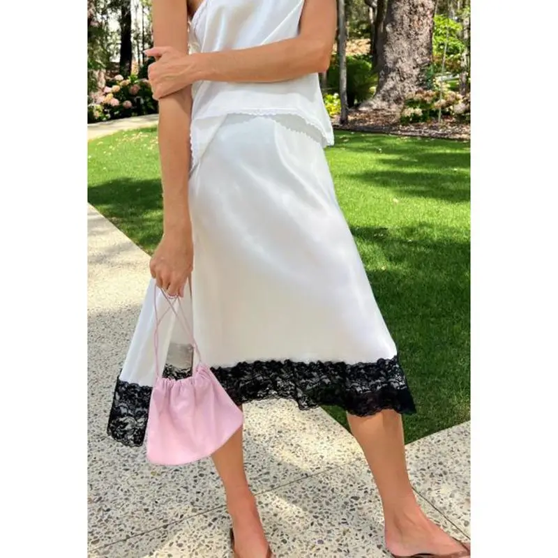 

Combhasaki женская летняя элегантная юбка-миди трапециевидной формы стильная кружевная отделка с цветочным принтом в стиле пэчворк с высоким разрезом по бокам со средней талией атласные шелковистые юбки