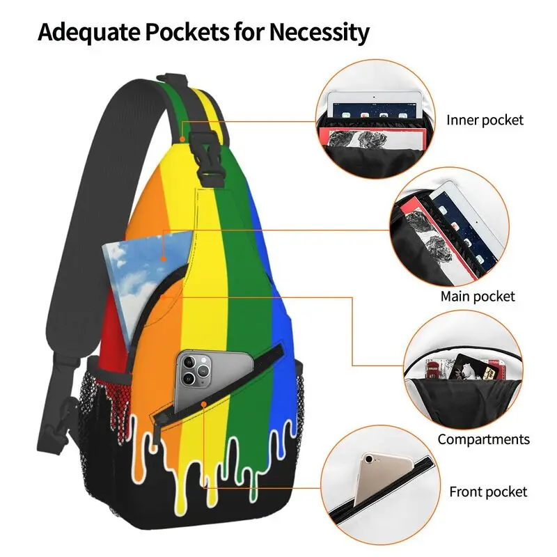 مخصص مثلي الجنس فخر العلم بالتنقيط تصميم حبال Crossbody حقيبة صدر للرجال الرجال عادية LGBT قوس قزح مثليه حقيبة ظهر تحمل على الكتف للتخييم ركوب الدراجات