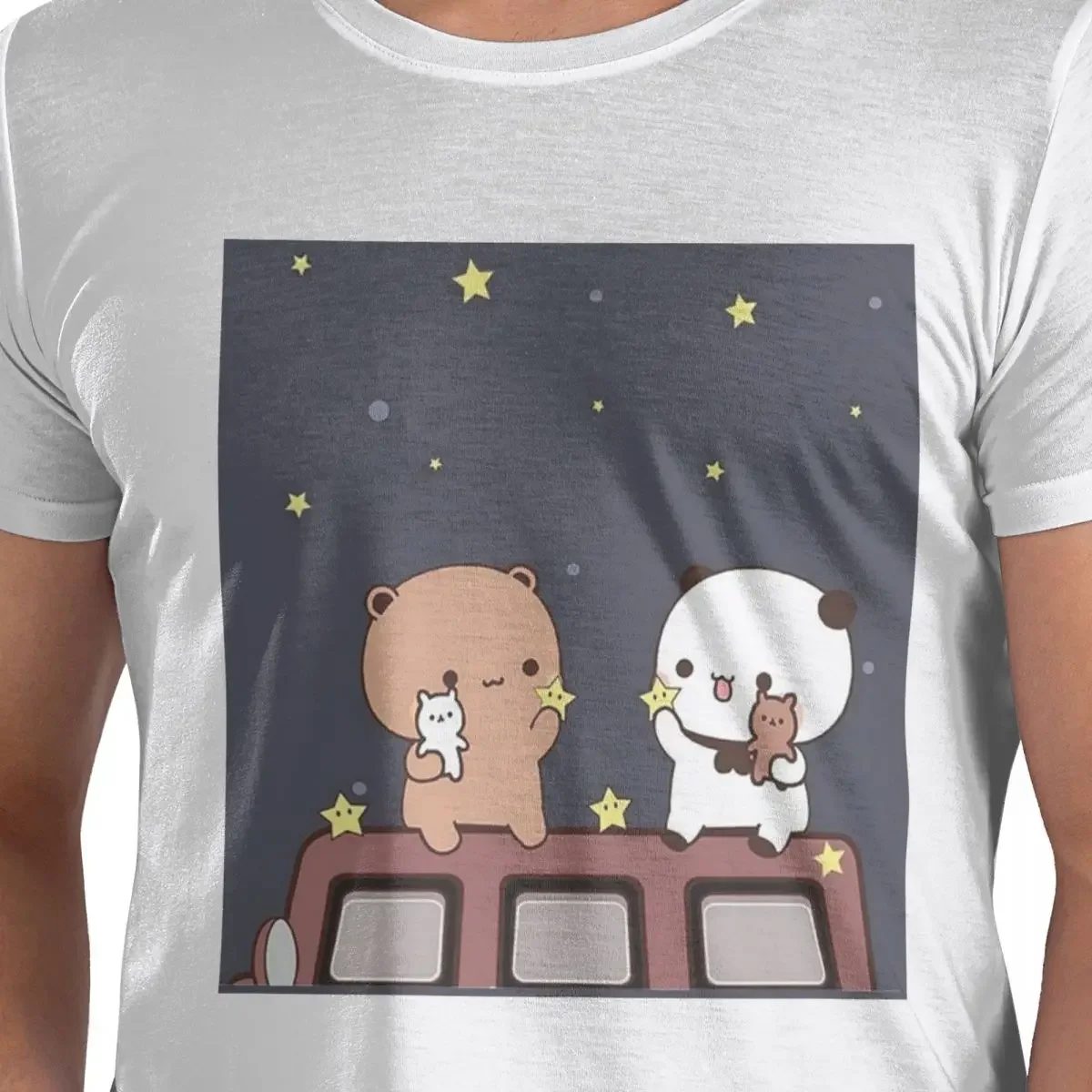 Bubu And Dudu Watching The Moon Togethe T-Shirt for Men Cotton Oversized T Shirts Men's Short Sleeve Round Neck Clothes Tops