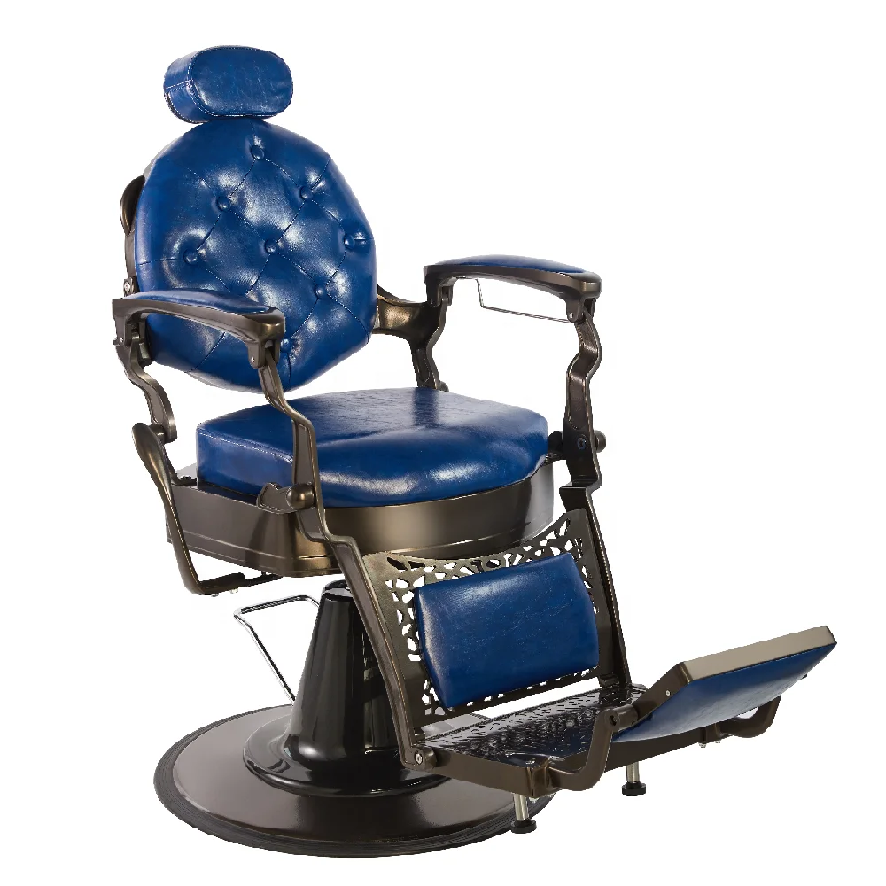 

Blue Retro Barber Chair Quality Antique Salon Shop Chairs Reclining Barber Chairs with Aluminum Frame