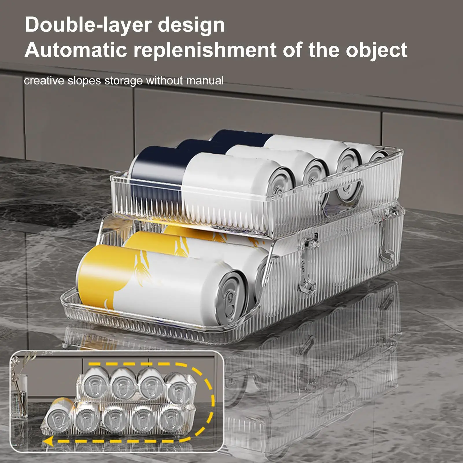 

Refrigerator Organizer Bins 2-layer Automatic Rolling Beverage Soda Can Storage Box for Fridge Beverage Organizer for Beer Soda