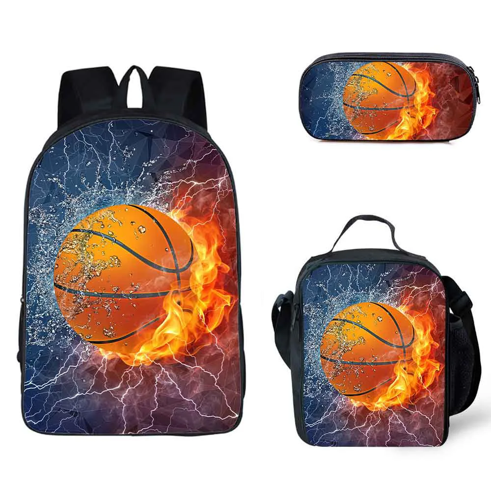 

3D принт модный популярный забавный огонь баскетбол 3 шт./компл. школьные сумки для ноутбука рюкзак сумка для обеда пенал