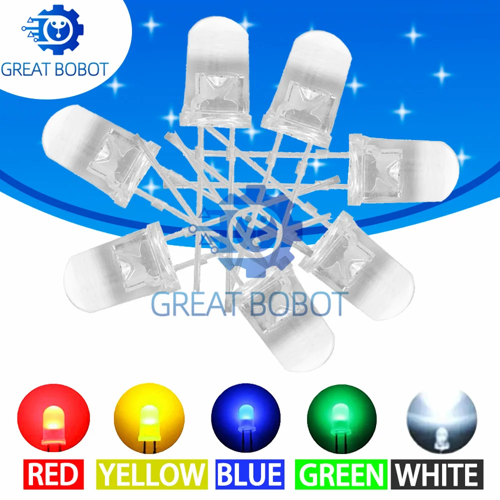 BS 5mm Transparent Round LED Bulbs: High-Quality, Super Bright (Water Clear) – Green/Red/White/Yellow/Blue Diodes