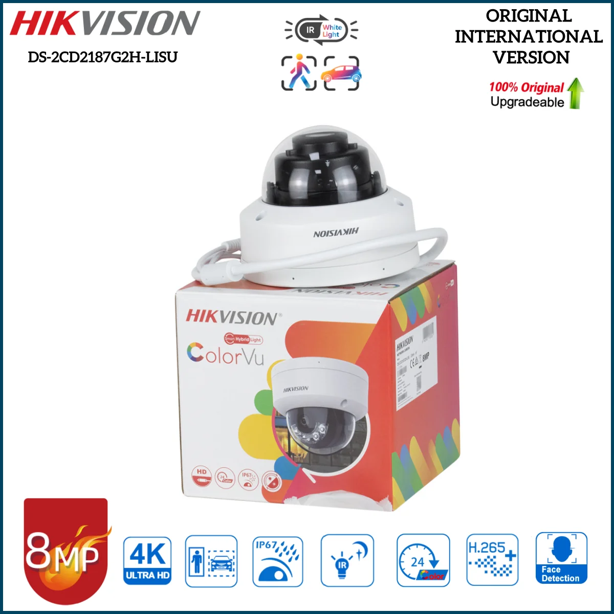 

Hikvision DS-2CD2187G2H-LISU 8MP Smart Hybrid Light IP Camera AI Human Vehicle Detection ColorVu IR Outdoor Dome SECURITY IP67