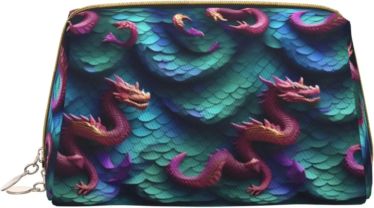 

3D Magical Dragon Scales Pattern Print Leather zipper makeup bag Cosmetic Pouch Travel Organizer Toiletry Clutch