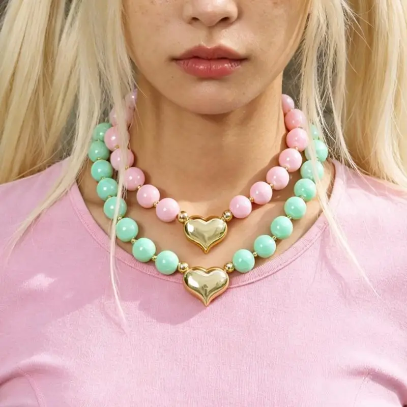 French Sweet Wind Colorful Beaded Love Necklace