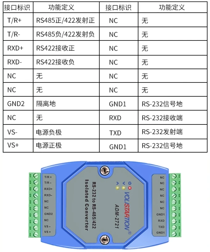 ADM-2721 광전 절연 컨버터, RS232 to RS422/485, 24V 레일 설치 ADM-2721