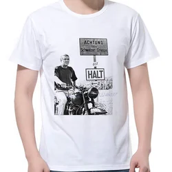 T-shirt manches courtes col rond homme, estival et cool, en coton, avec image classique de Steive Mcqueen The Great Escape