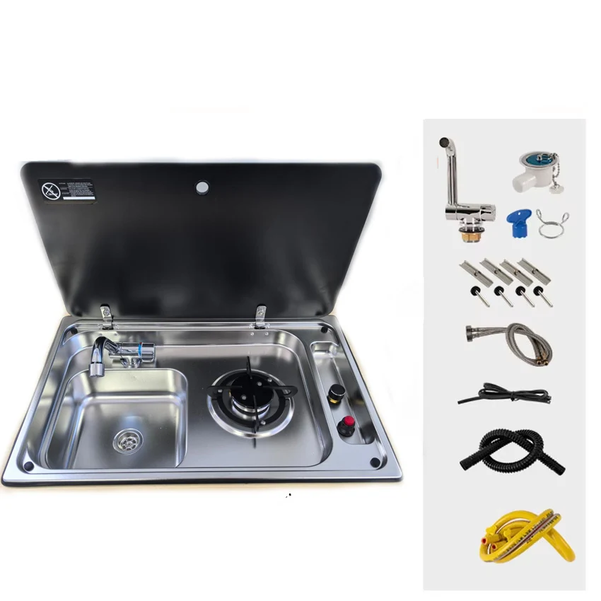 RV Gas Stove Multifunctional Folding With Sink Kitchen Gas Stove Sink Two in One Caravan Hidden Single-Head Stove For Outdoors