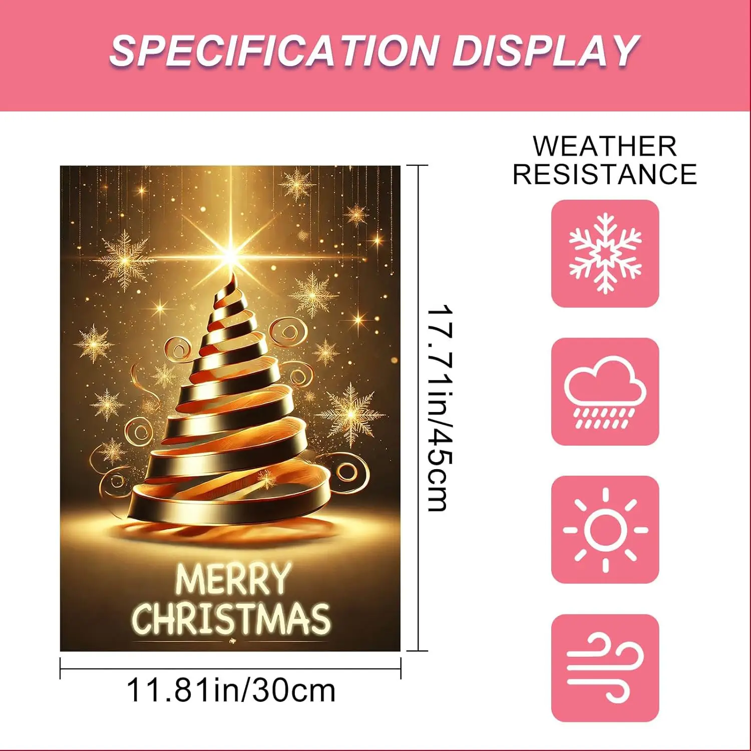 Merry Christmas Garden Flag Gold Abstract Tree 12x18 Inch Seasonal Outdoor Yard Banner Double Sided Holiday Home Decor For G zzo