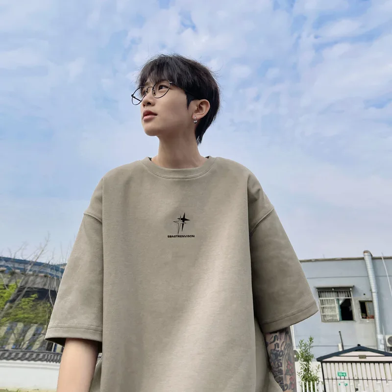 Men\'s Oversized T-shirts 5XL Fashion White Cotton T Shirt for Men Casual Summer Wear Star Print Tee Shirts Men Clothing