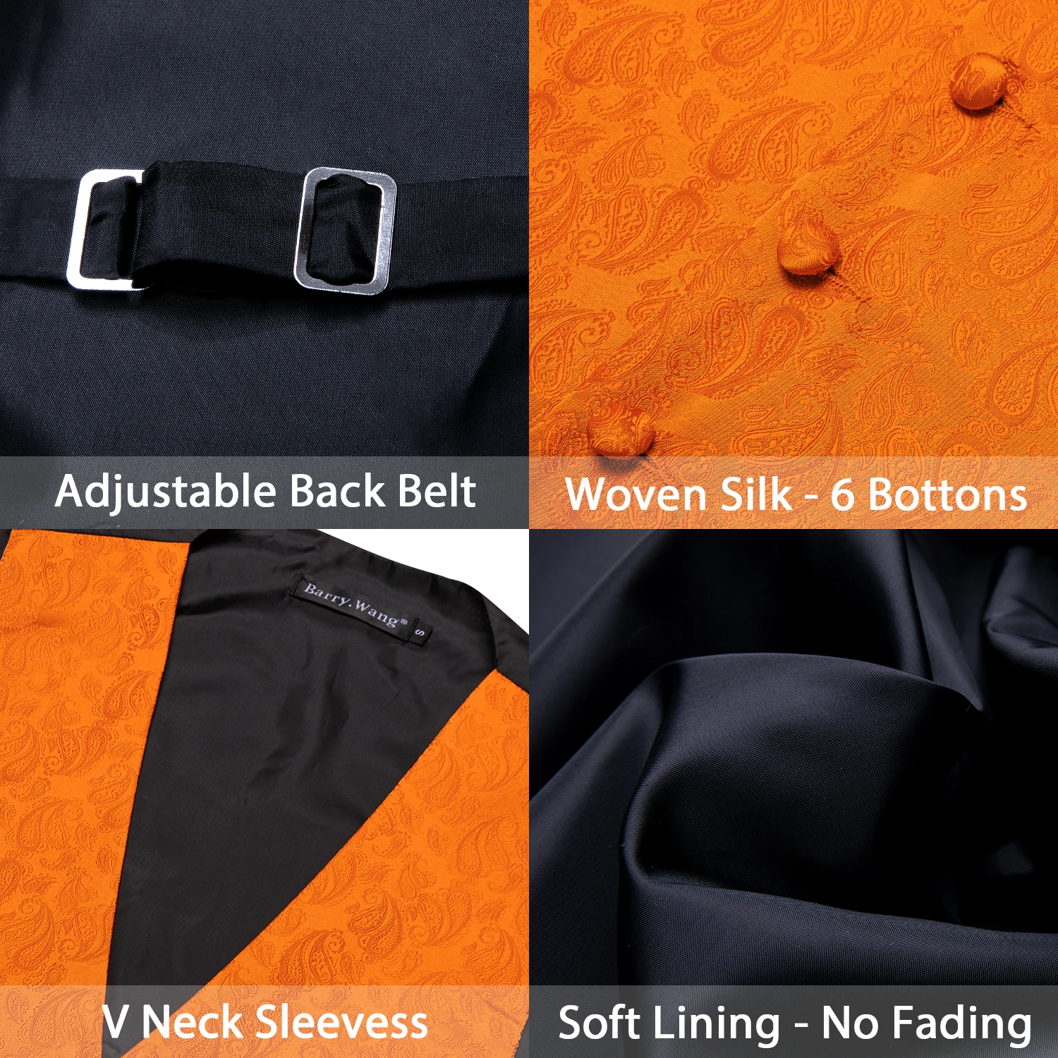 Chaleco de seda de lujo para hombre, conjunto de corbata con flor de Cachemira naranja, chaqueta Formal sin mangas para fiesta, boda y negocios, Barry Wang