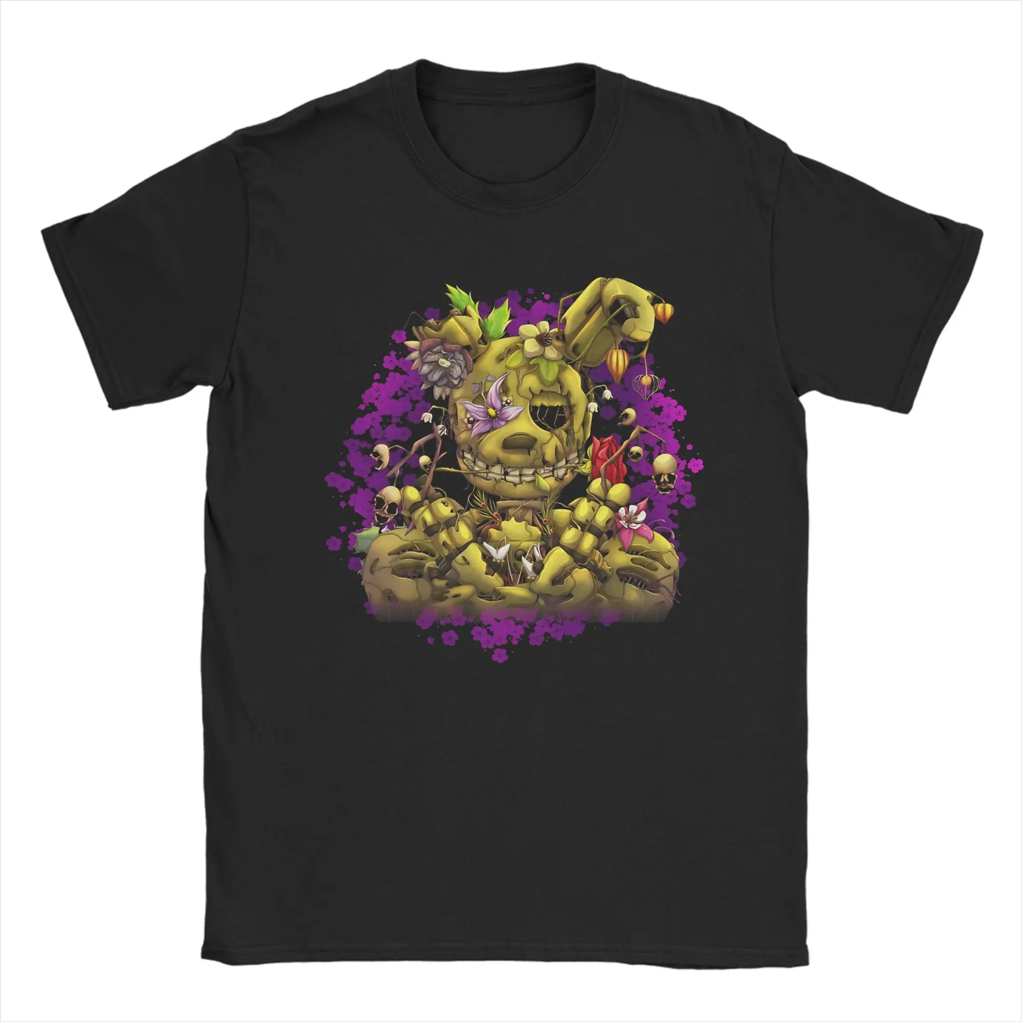 

Springtrap Spring Flowers T-Shirts for Men Humor Cotton Tee Shirt Crewneck Short Sleeve T Shirt Unique Clothing