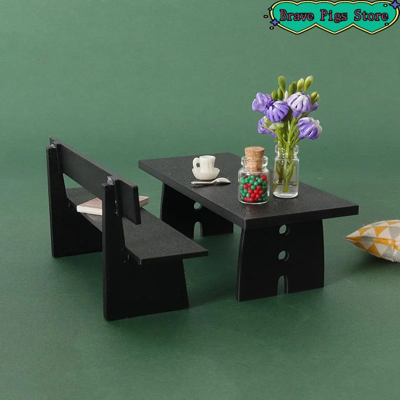 1 Pcs Miniature Black Table And Chair Furniture Model Scene Decoration Props House Accessories