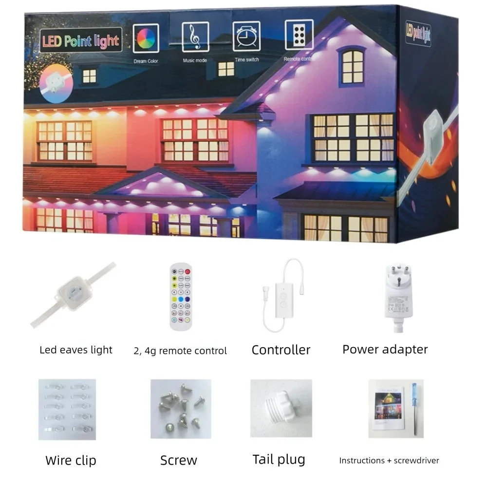 

Smart Outdoor Lights with 30 LED Lights, Waterproof Outdoor String Lights with Remote, RGB Eaves Lights for Eaves, Party Decor