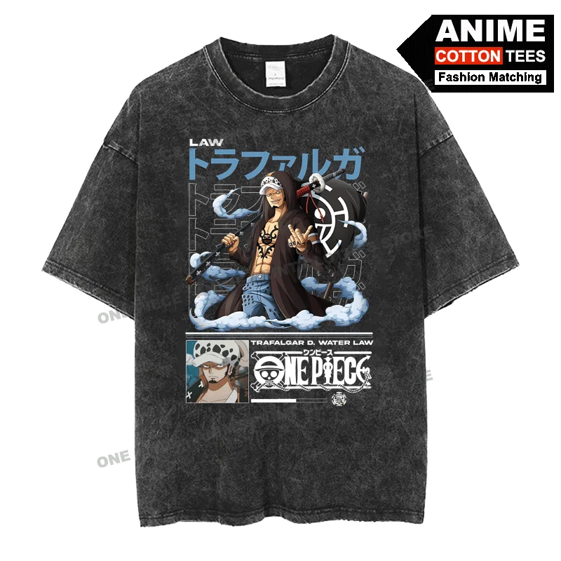 

Anime Peripheral Clothing ONE PIECE - Law Print T Shirt y2k Street styl Men Women Short Sleeve Retro Cotton Washed Loose Tees