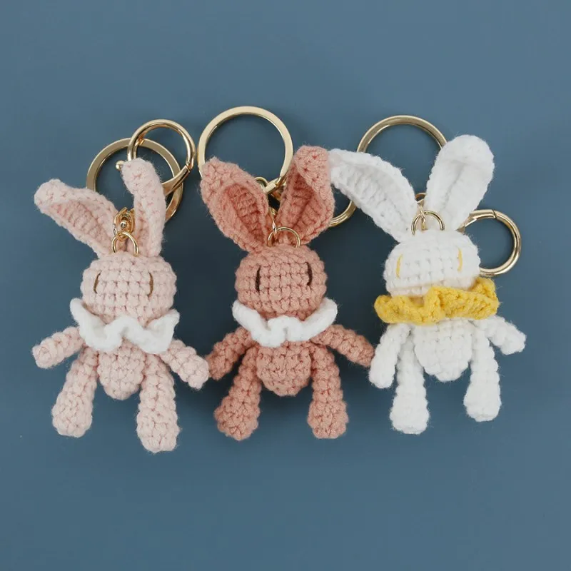 

Cute Rabbit Doll Crochet Keychain Handmaking Crochet Small Rabbit Keyrings For Car Keys Accessories Knitted Animal Doll Keychain