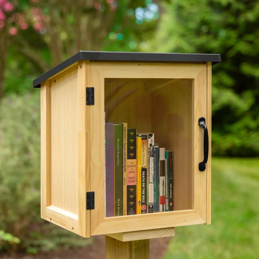 Outdoor Library Book Box - Free Literature Exchange Kit for Outside - Little Wood Cabinet for Sharing Books