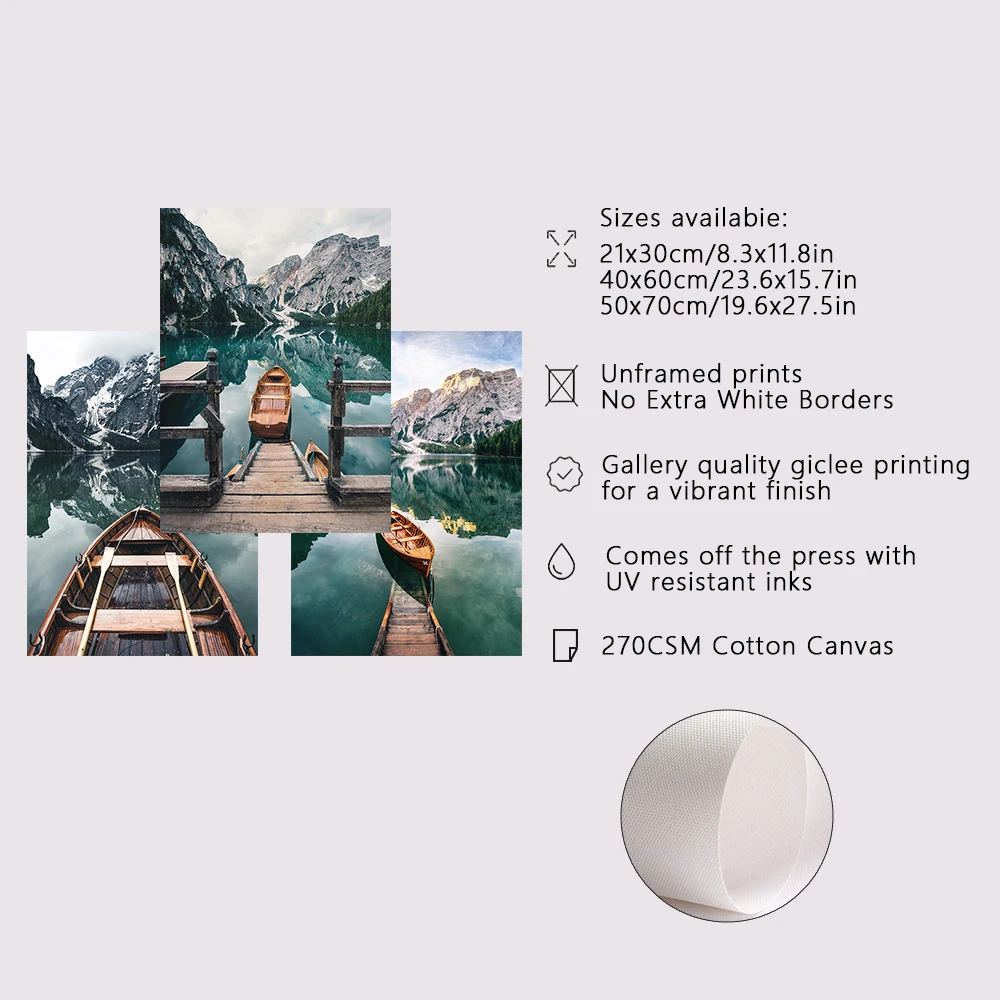 3 قطعة المشهد الطبيعي المشارك بحيرة جبلية قارب الشمال صور الرسم على لوحات القماش الجدارية لغرفة المعيشة غرفة نوم ديكور المنزل