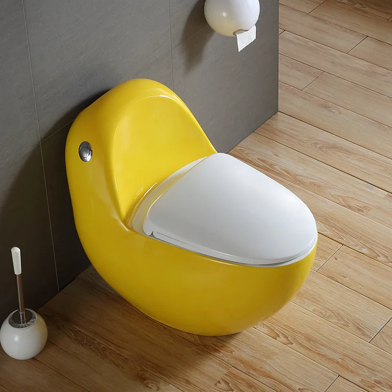 YYHC Original chemical artificial ceramic portable yellow color toilet with white soft landing cover camping bathroom