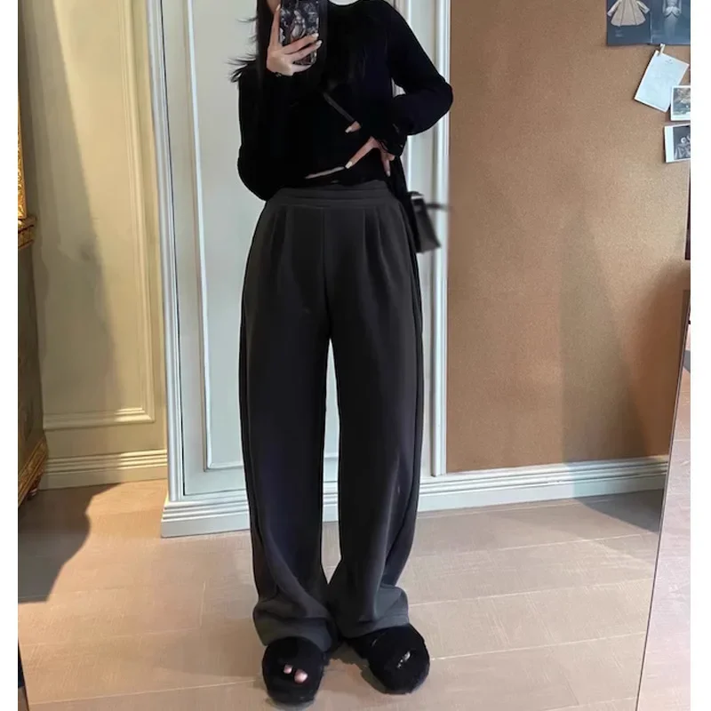 Korean Harajuku Fleece Warm Sweatpants For Women Winter Baggy Sport Jogger Pants Vintage Hippie Brushed Trousers Y2k Clothes