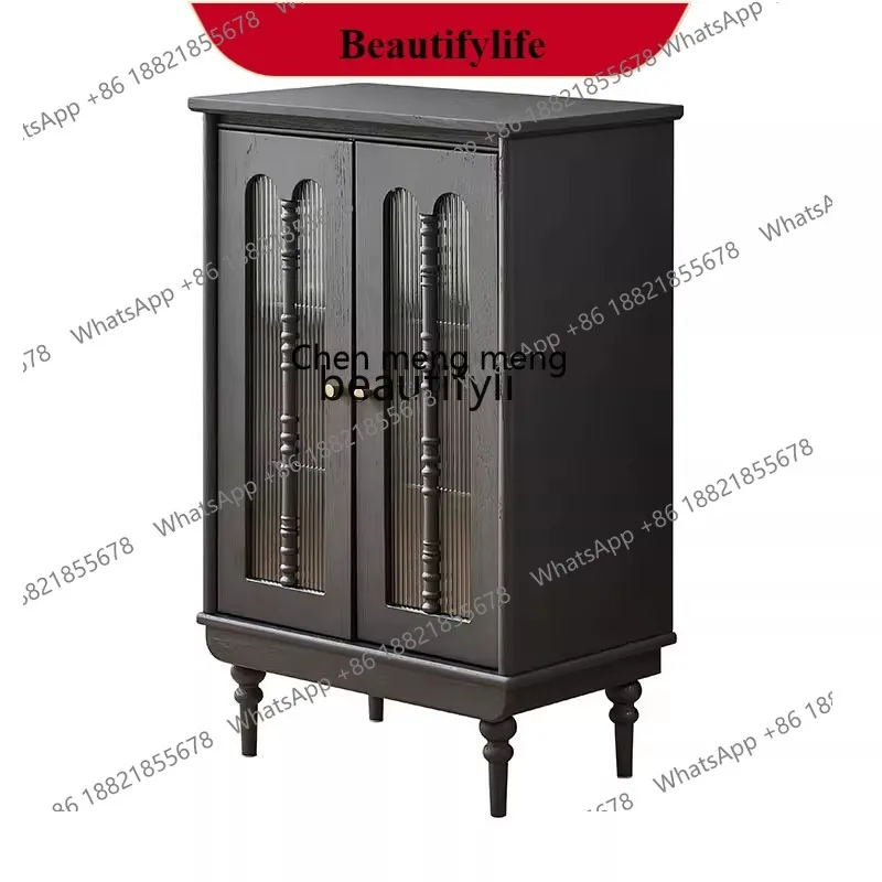 

G153 Retro French solid wood wine cabinet American storage storage cabinet glass integrated side cabinet against the wall