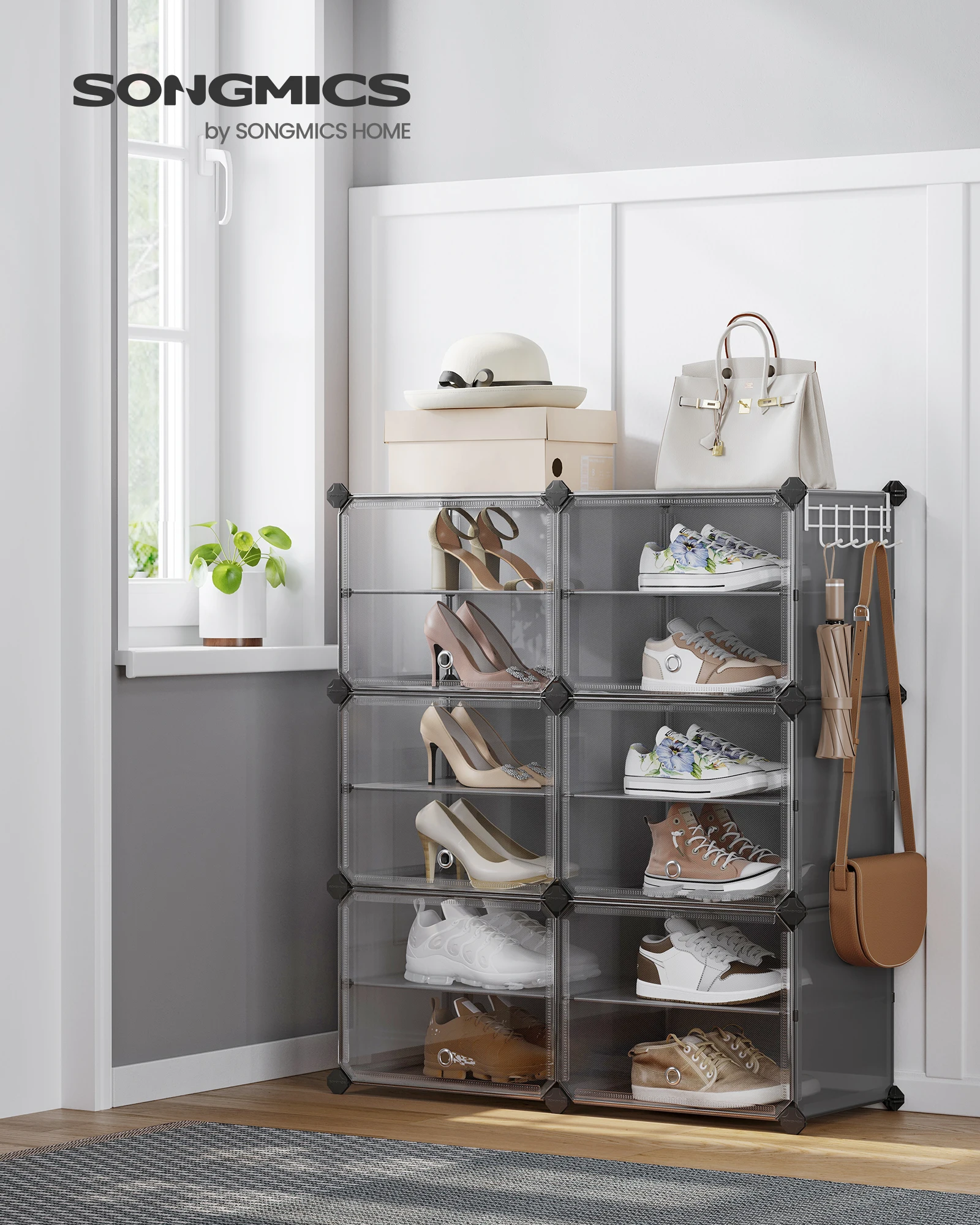 SONGMICS Schuhregal mit 6 Fächern,Schuhschrank, 30 x 40 x 30 cm pro Fach,mit Türen,Stahlrahmen,Kunststoff,für Flur,Schlafzimmer