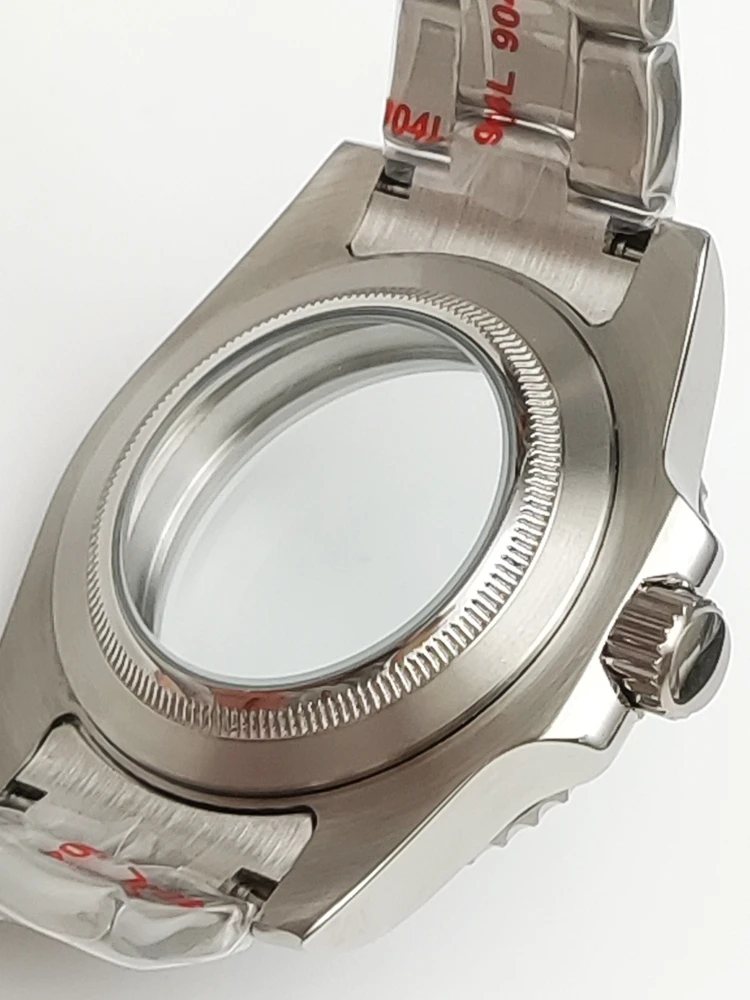 40 مللي متر مقاوم للماء ساعة حافظة 316L الفولاذ المقاوم للصدأ حافظة شفافة الظهر NH35 مطعمة الياقوت الكريستال غواص