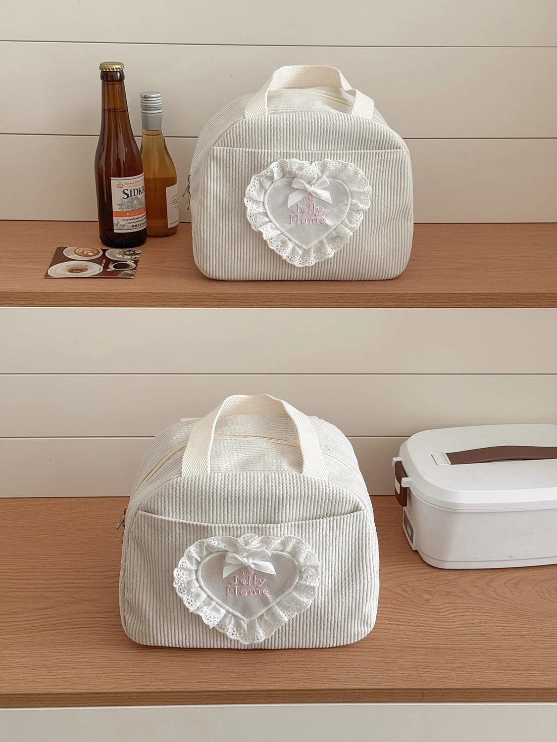 YT Commuting Große Kapazität Handtasche Spitze Herz Cord Lunchbox-Tasche Neue Studenten-Arbeits-Lunchbox Aufbewahrungstasche – Detail 3