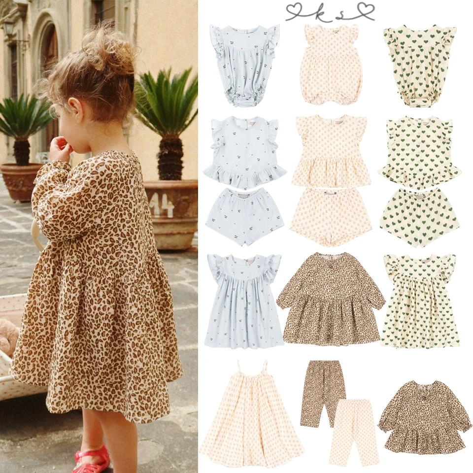 

2026 Summer KS Baby Girls Cotton Dress Cherry T Shirt Pants Shorts Suits Sets Kids Clothes Girls Slip Dresses Bodysuits Rompers