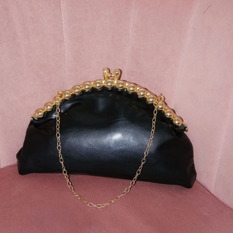 

French High-end Clutch Bag Metal Frame Clasp Bag Fashion Elegant Women's Evening Bag Single Shoulder Bag Chain Crossbody Bag