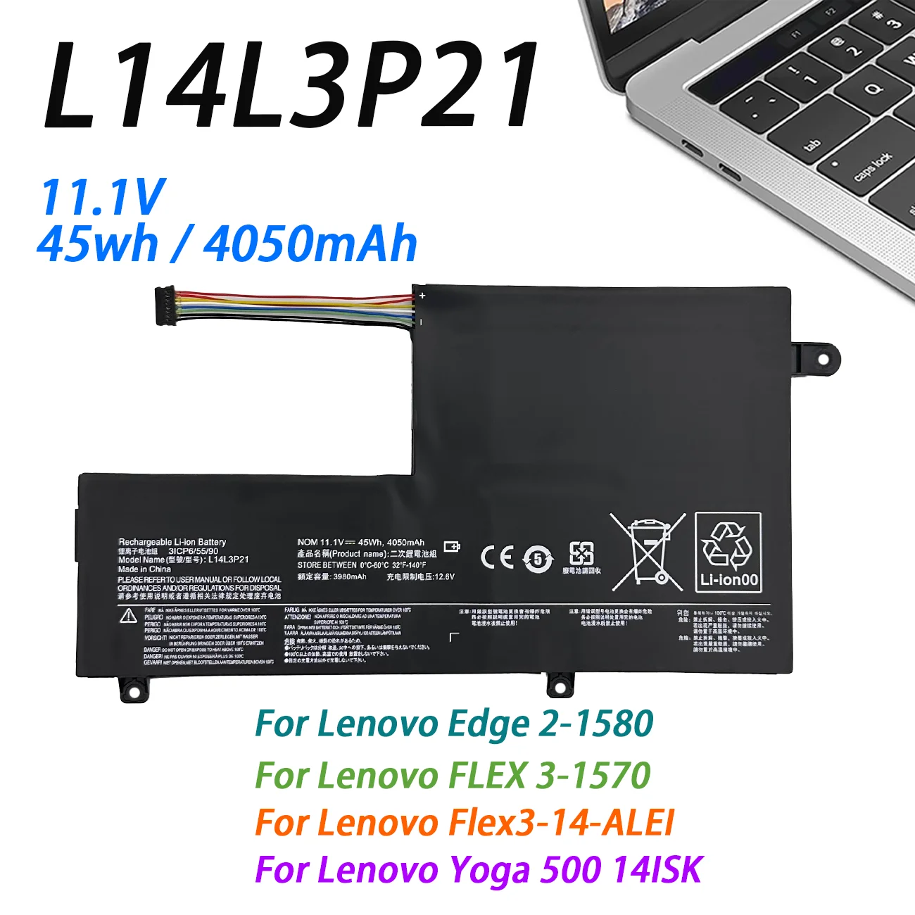 L14L3P21 L14M3P21 11.1V 45WH Laptop Battery For Lenovo Flex 3-1470 1580 5B10G78611 Edge 2-1580 Yoga 500 14ISK L14M3P21