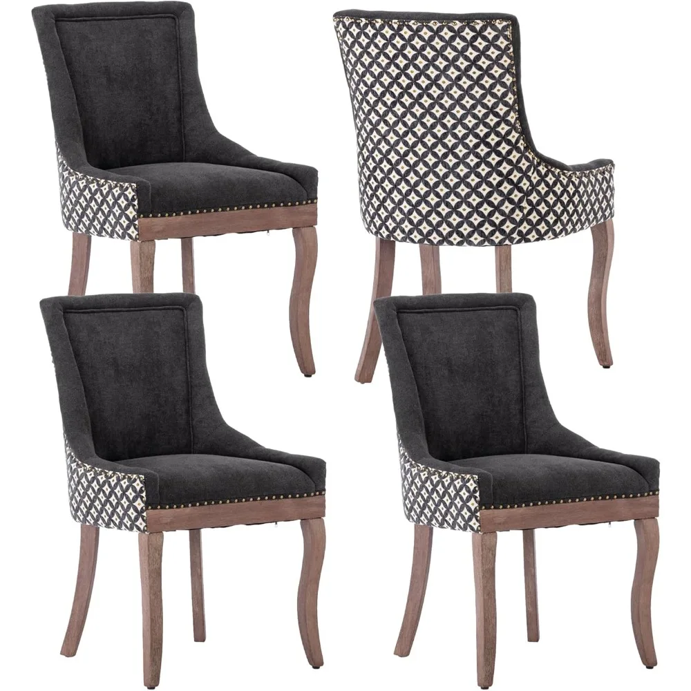 

Farmhouse Dining Chairs Set of 4, Upholstered Fabric Dining Room Accent Chairs with Wood Legs & Bronze Nailhead, High Wingback K