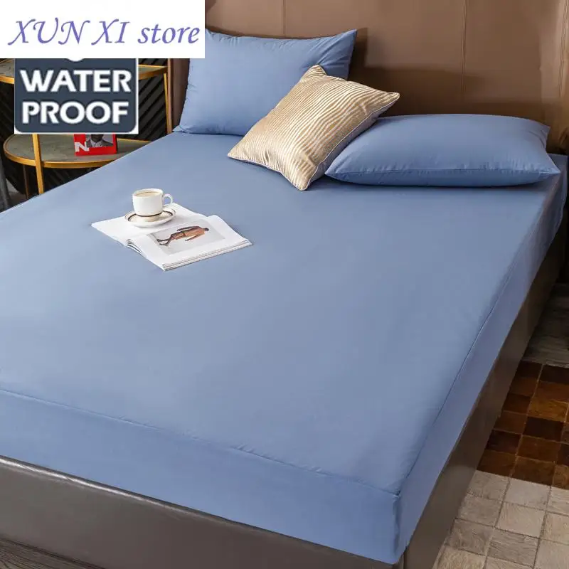 

New Waterproof Mattress Cover Solid Color Bedspreads All-around Elastic Band Bed Sheet Queen King Double Size Home Decoration