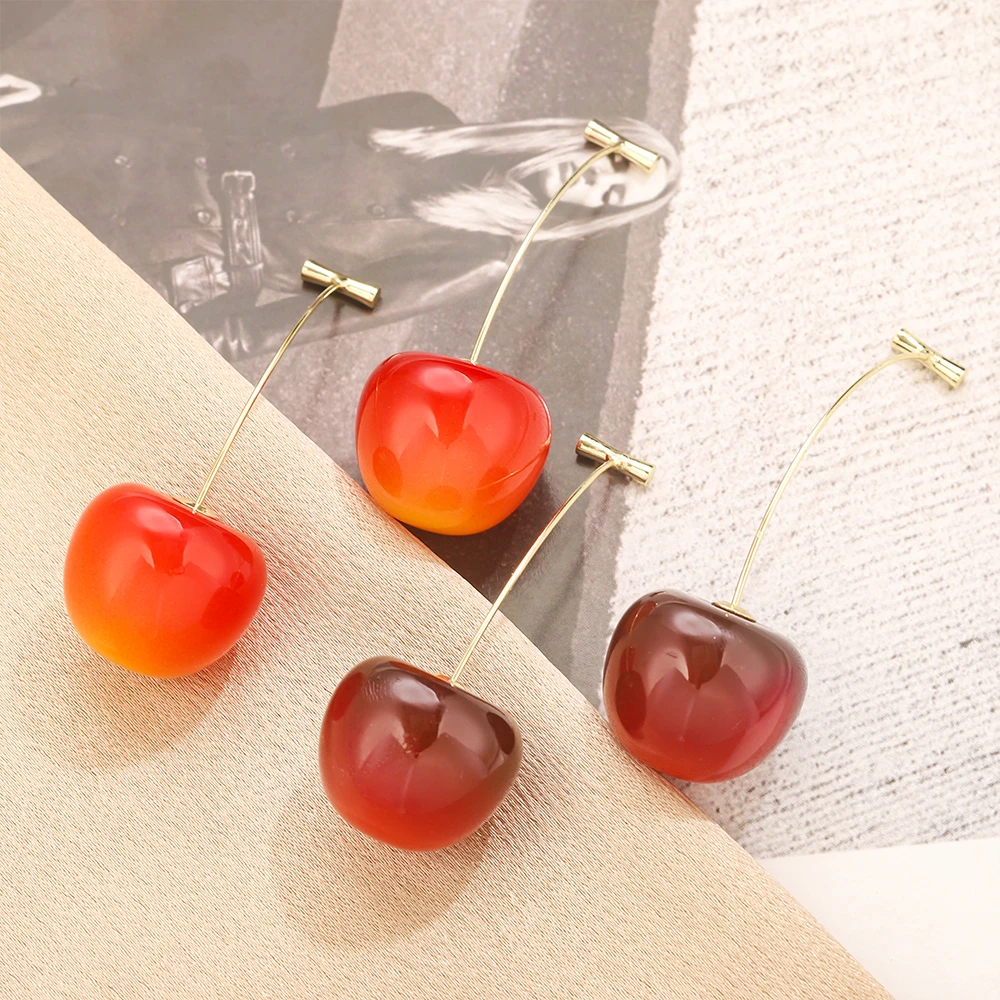 A Pair of Copper Burgundy Cherry Earrings Fashion Simple Fresh Sweet Cute for Women Trendy Wedding Party Korean Ear Jewelry Gift