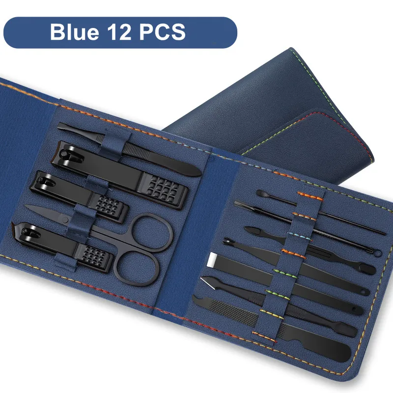 เครื่องตัดเล็บสีน้ําตาล 16 ชิ้นชุดกรรไกรตัดเล็บสแตนเลสพร้อมกระเป๋าพับเครื่องตัดเล็บชุดกรรไกรแต่งหน้าเครื่องมือความงาม