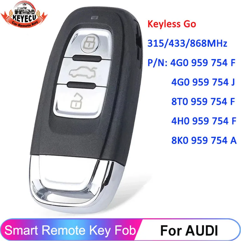 KEYECU 754J Keyless Smart Remote Key Fob For Audi A4 A5 A6L A7 A8 Q5 4G0959754F 4G0959754J 8T0959754F 4H0959754F 8K0959754A