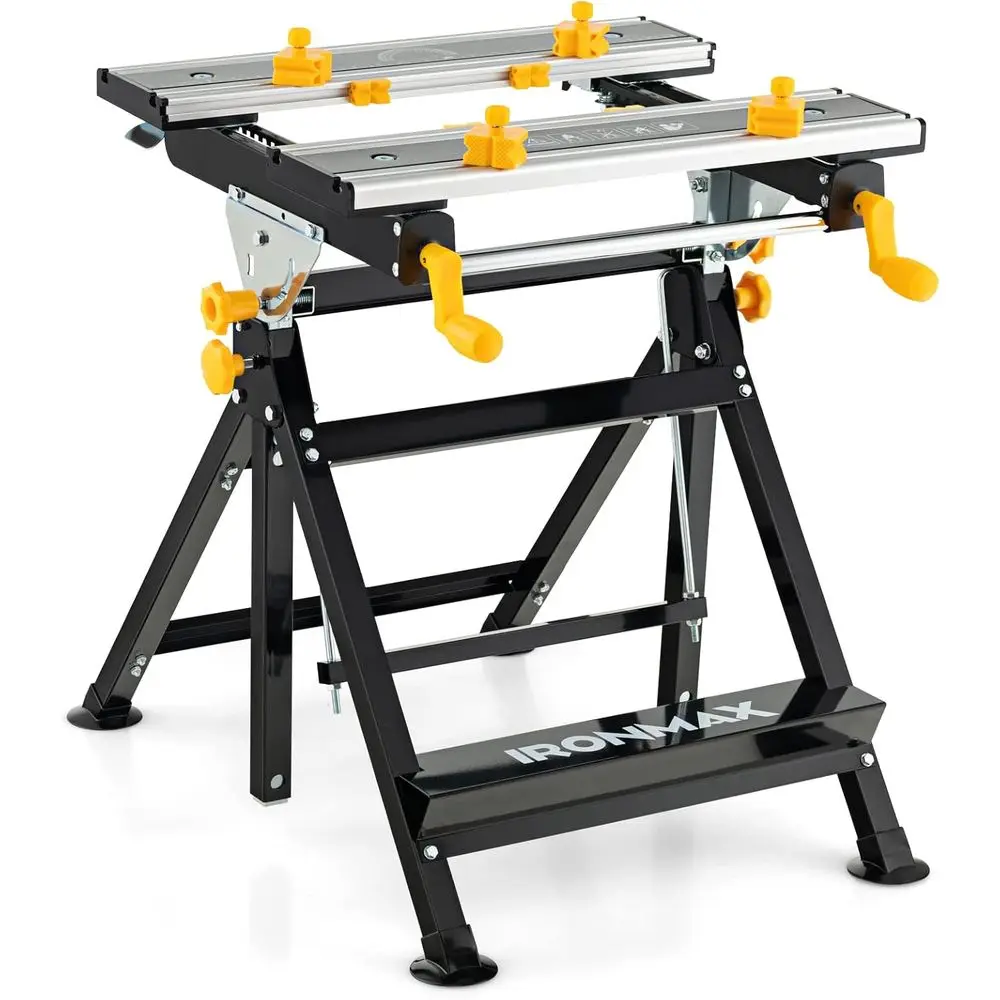 

Adjustable Height Workbench with Sliding and Rotary Clamps for Garage Workshop