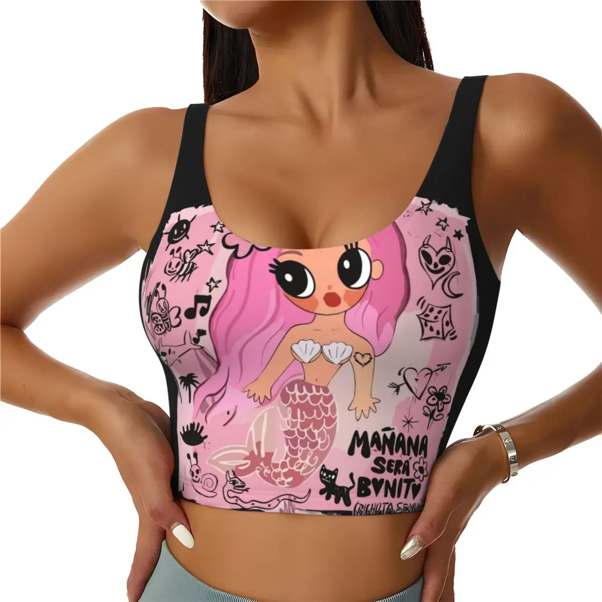 Custom Karol G Mermaid Workout Crop Tank Tops Women's Reggae Ainger Running Sports Bras