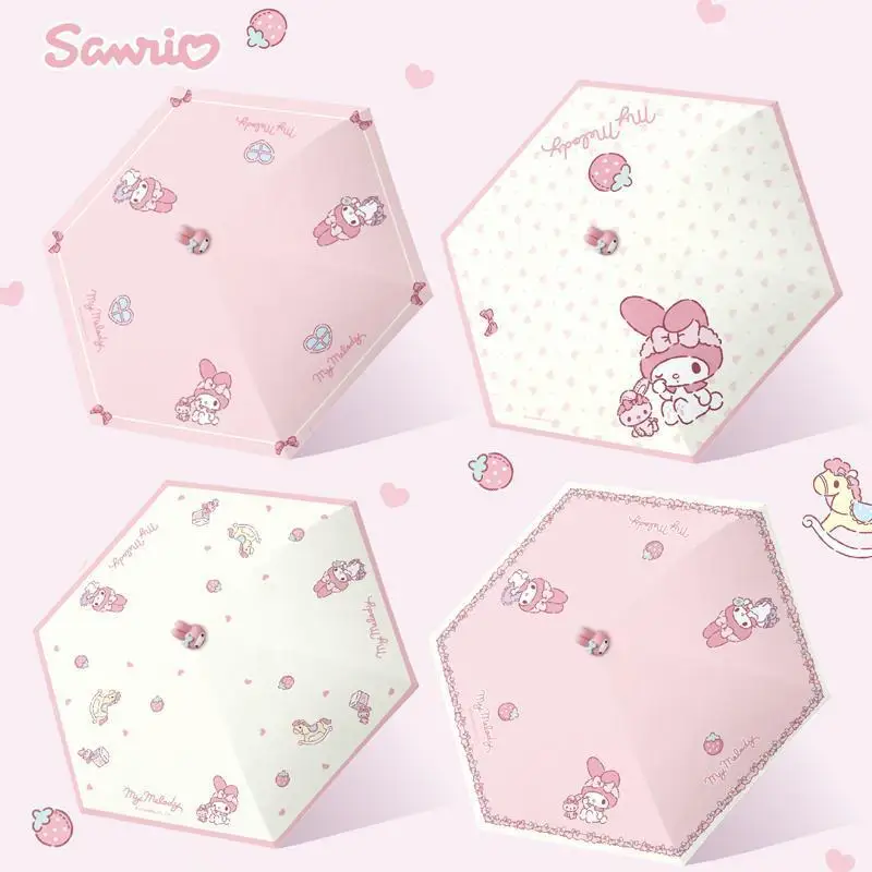 

Sanrio My Melody Umbrella Kawaii Three-Dimensional Doll Head Small Five-Fold Umbrella Manual Summer Sunscreen Sunshade Genuine