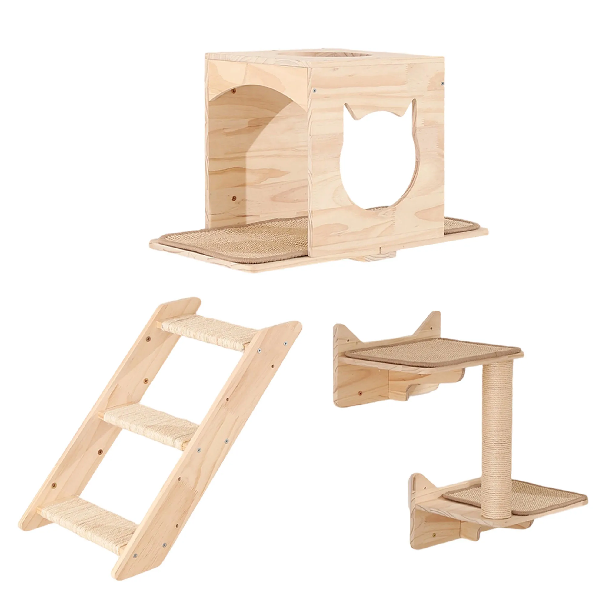 

Набор настенных полок для кошек – Настенная мебель для кошек с домиком, сизалевым ковриком, когтеточками и лежанками – Полки для лазания в помещении