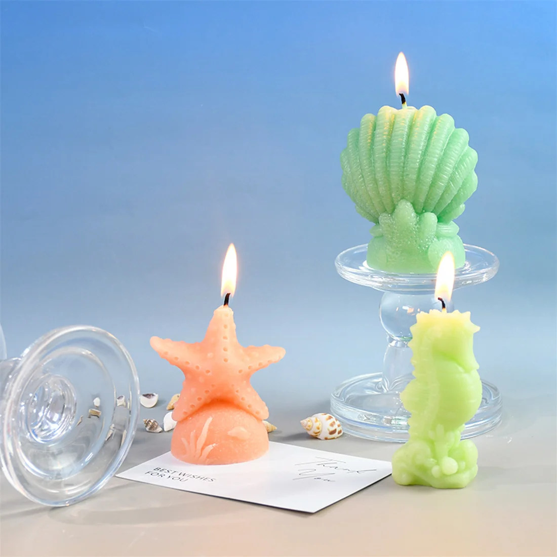 Ocean Series Silicone Candle Molds DIY Starfish Shell Coral Seahorse Gypsum Resin Mould Home Decor Aquarium Accessories 3D Craft