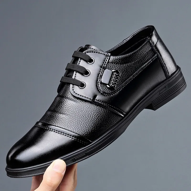 

Men's Cowhide Leather Shoes Lace-up Oxford Shoe Luxury Loafers Black Business Casual Dress Shoes High Quality Men Driving Shoes
