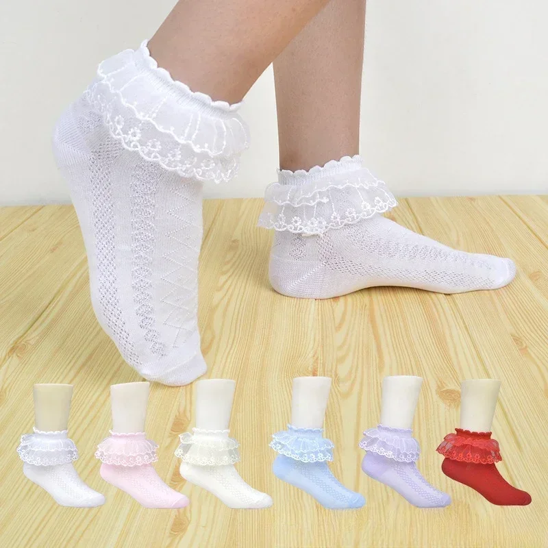 Calcetines de encaje para niña, medias de malla para escuela primaria, baile blanco, princesa